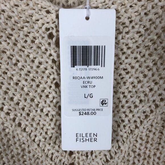 EILEEN FISHER V-Neck, Long-Sleeve, Textured, Cotton/Linen sweater; large, NWT - Picture 7 of 10
